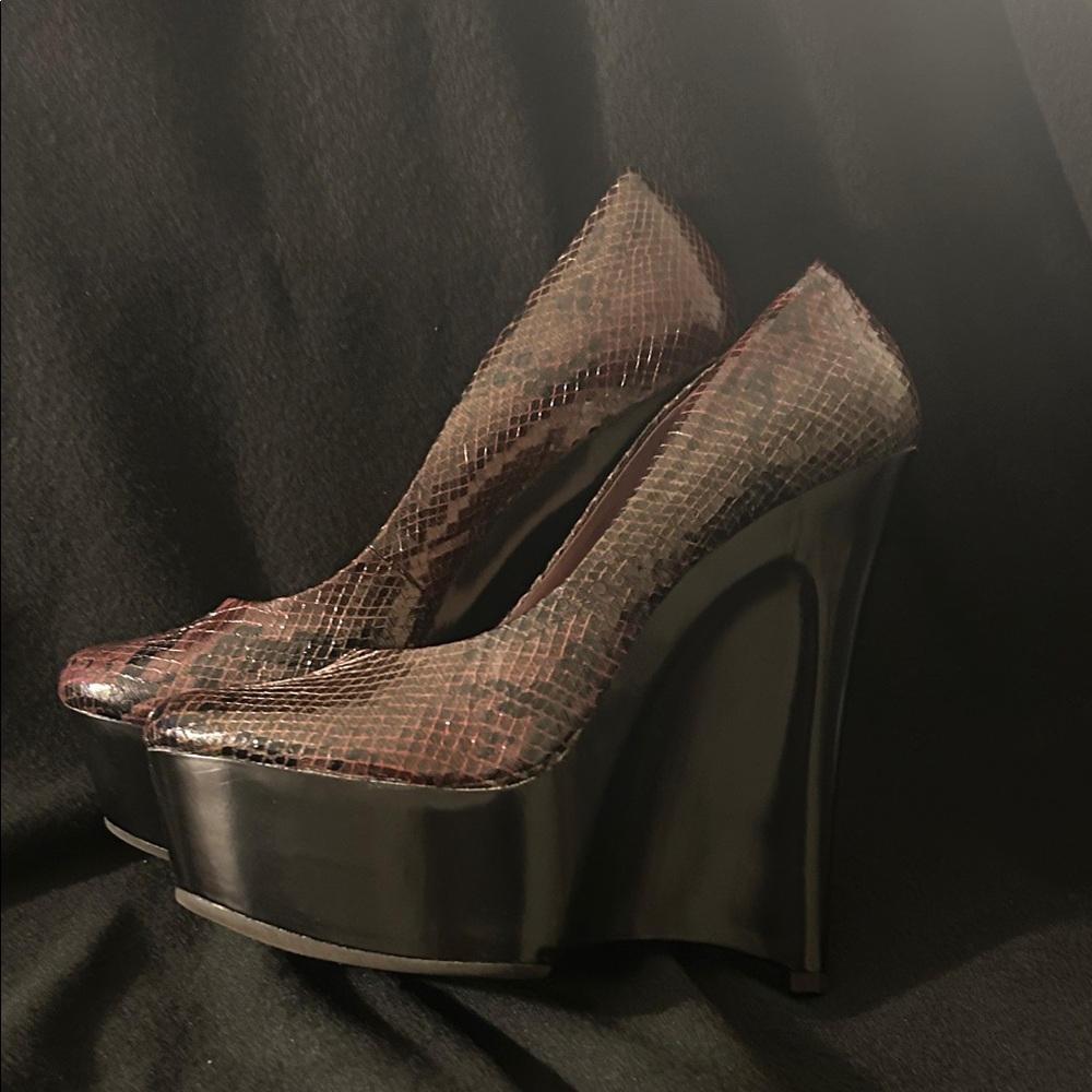 H by Halston Black and Brown Platform Wedges